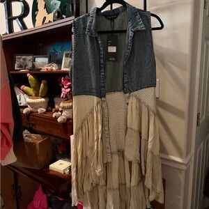 Chic Denim and Cream Layered Vest
